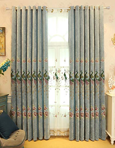Lactraum Vorhang Wohnzimmer Bestickt luxuriös Pfau Blumen Grau-Blau Blickdicht mit Kräuselband 200 x 245 cm (BxH) von Lactraum