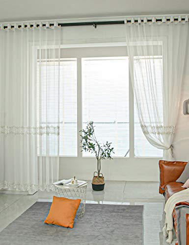Lactraum Vorhang Wohnzimmer Weiß Tranparent Bestickt Mode Aushöhlen Wasserlösliche Gold Punkt Gardine Voile mit Universalband 200 x 245 cm (BxH) von Lactraum