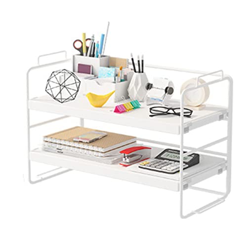 Schreibtisch-Aufbewahrungsregal, Schreibtisch-Organizer, Mehrzweck-Bücherregal für Büro, Zuhause, Desktop-Display-Regal, Schreibtisch-Ständer, Bücherregal (Weißes Regal - Weißes Brett, 2Tier) von Lacusmall