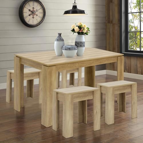 LafeuR Esstisch mit 4 Stühlen Holz 5-TLG Set 110x70x75cm Küche Stühle Tisch Möbel Essgruppe Praktisch Sitzgruppe Eiche von LafeuR