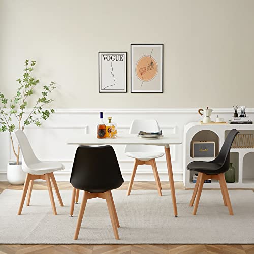 LafeuR Esszimmergruppe Esstisch mit 4 Stühlen, Essgruppen für 4 Personen, 4er Set Esszimmerstühle mit Tisch für Wohnzimmer Küche Büro(Weiß Tisch + 2 Schwarz & 2 Weiß Stühle) von LafeuR