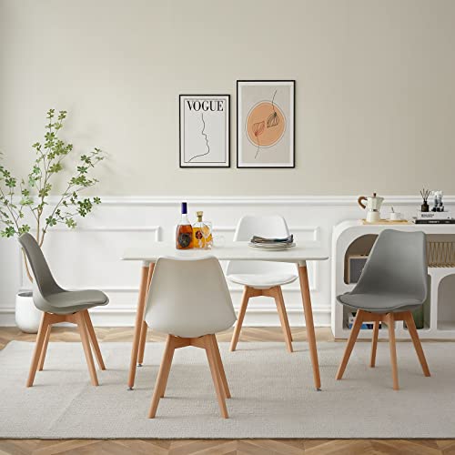 LafeuR Esszimmergruppe Esstisch mit 4 Stühlen, Essgruppen für 4 Personen, 4er Set Esszimmerstühle mit Tisch für Wohnzimmer Küche Büro(Weiß Tisch + 2 Weiß & 2 Grau Stühle) von LafeuR