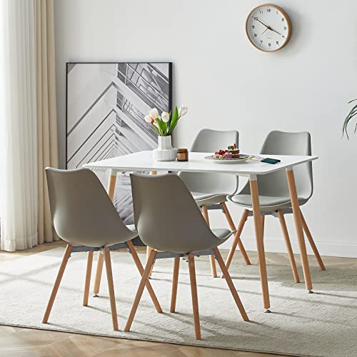 LafeuR Esszimmergruppe Esstisch mit 4 Stühlen, Rechteckig Küchentisch-Set Essgruppe für Küche Esszimmer und Wohnzimmer (Weiß Tisch+4 Grau Esszimmerstühle) von LafeuR