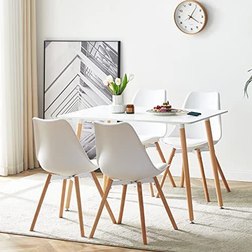 LafeuR Esszimmergruppe Esstisch mit 4 Stühlen, Rechteckig Küchentisch-Set Essgruppe für Küche Esszimmer und Wohnzimmer (Weiß Tisch+4 Weiß Esszimmerstühle) von LafeuR
