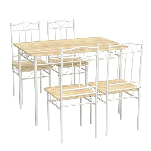 LafeuR Esszimmertisch mit 4 Stühlen, Küchentisch-Set für Esszimmer, Küche, Wohnzimmer, Buche, Buche von LafeuR