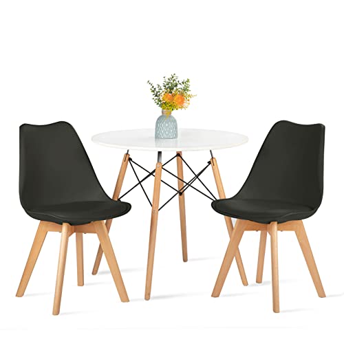 LafeuR Rund Esstisch mit 2 Stühlen Esszimmergruppe, Essgruppen für 2 Personen, 2er Set Esszimmerstühle mit Tisch für Wohnzimmer Küche Büro(Weiß Tisch + 2 Schwarz Stühle) von LafeuR