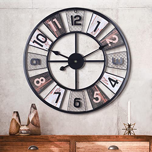 Lafocuse Industriell Gitter Metall Wanduhr Große, 57 cm Landhausstil Lautlos Schwarz Vintage mit DIY Fotos für Bar Wohnzimmer Schlafzimmer von Lafocuse