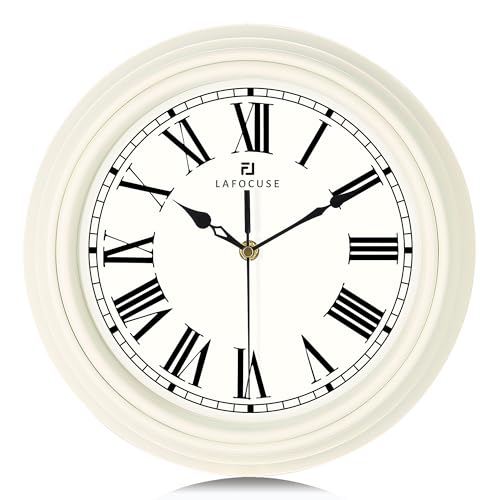 Lafocuse 30 cm Lautlos Wanduhr Römische Ziffern, Klassische Wanduhr Beige, Retro Wanduhr Ohne Tickgeräusche für Wohnzimmer Schlafzimmer Küchen Büro von Lafocuse