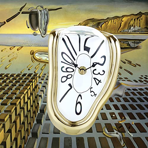 Lafocuse Lautlos Salvador Dali Uhr Gold, Geschmolzene Uhr Ohne Tickgeräusche, Tischuhren Modern Schmelzende Uhr Deko für Regale Schreibtisch 18x13x15cm von Lafocuse