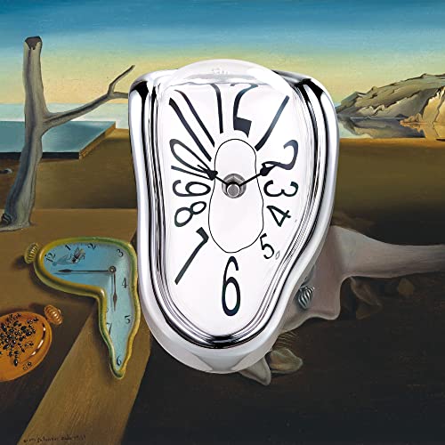 Lafocuse Lautlos Salvador Dali Uhr Silber, Geschmolzene Uhr Ohne Tickgeräusche, Tischuhren Modern Schmelzende Uhr Deko für Regale Schreibtisch 18x13x15cm von Lafocuse