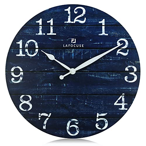 Lafocuse Rustikal Wanduhr Holz Lautlos, Vintage Retro Wanduhr Blau, Shabby Chic Deko Ohne Ticken für Wohnzimmer Schlafzimmer Küchen Büro 30cm von Lafocuse