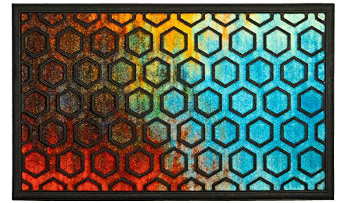 LA KO Fußmatte - hochwertig Fußmatte aus kombinierten Materialien - Türmatte mit modernem Design - verschieden Größen und Farben (Hexagon Colori, 45 x 75 cm) von LA KO