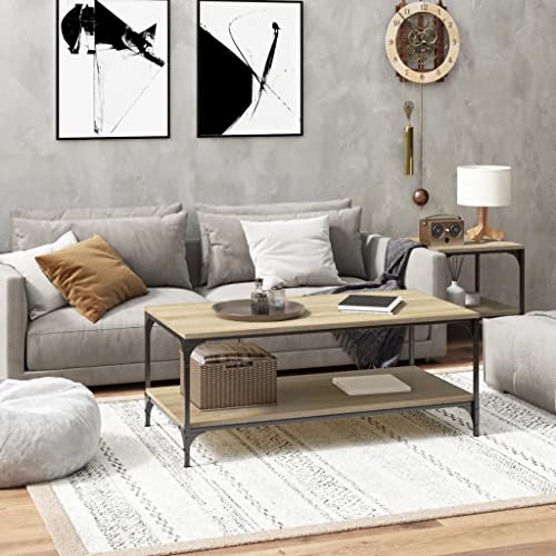 Lalfkkii Couchtisch, 80 x 50 x 40 cm, rechteckig, niedriger Tisch, Wohnzimmer, moderne Wohnzimmertische, verstellbare Beine, Stauraum, Sonoma-Eiche von Lalfkkii