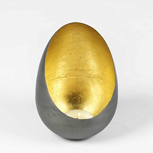 Lambert - Windlicht, Teelichthalter - Casati - Eisen - grau/Gold - H20 cm - D 13,5 cm - Lieferumfang 1 Stück von Lambert