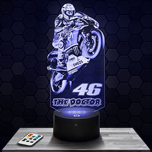 Nachttischlampe - Touch-Nachtlicht Moto GP V. Rossi 46 The Doctor 3D-LED-Lampe Illusion, Geschenkidee Weihnachten Geburtstag Junge und Mädchen Nachttischlampe Kinder- oder Erwachsenenzimmer TOP von Lampephoto.fr