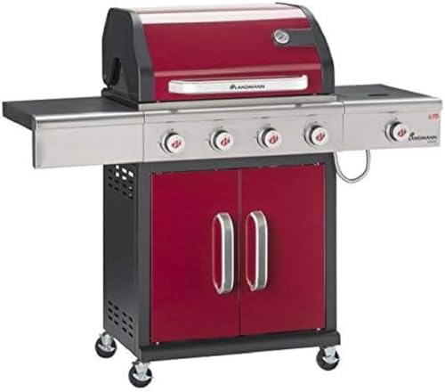 LANDMANN Gasgrill Triton cooK PTS 4.1 | Premium Gasgrill mit doppelwandigem Deckel & cooK-Zone für die perfekte Beilage | Grillrost aus emailliertem Gusseisen für perfektes Grillbranding [Bordeaux] von Landmann