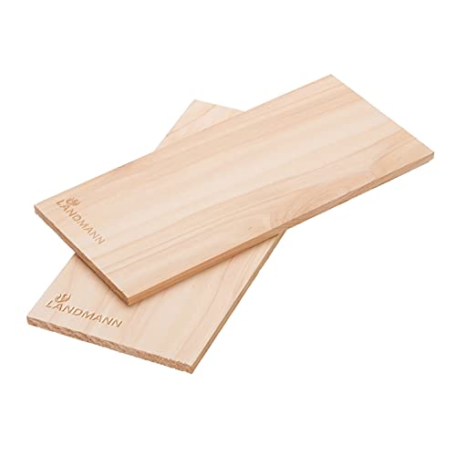 LANDMANN Selection Räucherplanken Hickory -2er-Set | Besteht aus Hickoryholz | Für ein starkes rauchiges Aroma im Grillgut | Perfekt für geeignet Rind, Lamm und Wild | Mehrmals verwendbar [20x14cm] von Landmann