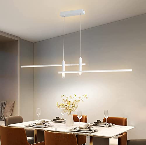 Esstischlampe LED Pendelleuchte Dimmbar L100cm Esstisch Esszimmer Hängelampe Weiß Hängeleuchte Wohnzimmer Küchen Hängend Lampe Moderne Höhenverstellbar Kronleuchter Büro Hotel Bar Deko Decken Leuchte von Lanekd