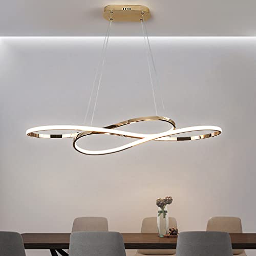 Esszimmerlampe LED Pendelleuchte Esstisch Hängelampe Dimmbar Hoehenverstellbar Wohnzimmer Küche Hängend Lampe mit Fernbedienung, 45W Modern Design Kronleuchter für Büro Landhaus L100cm (Gold-B) von Lanekd