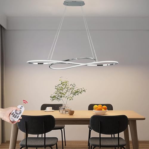 Lanekd Hängeleuchte/Pendelleuchte Chrom Esstischlampe Esszimmer Hängelampe LED Dimmbar Mit Fernbedienung 36W Wohnzimmerlampe Moderne Höhenverstellbar Büro Küchen Arbeitszimmer Kronleuchter 100CM von Lanekd