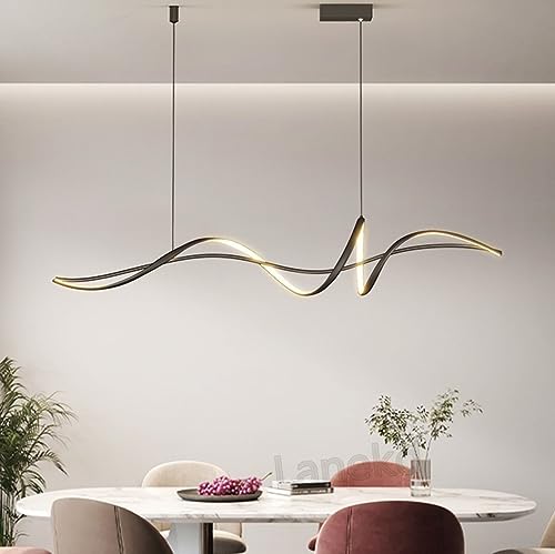 Lanekd L150cm LED Pendelleuchte Esstisch Schwarz Hängelampe Dimmbar Spiral Design Hängeleuchte Esszimmer Esstischlampe mit Fernbedienung Esszimmerlampe Pendellampe Wohnzimmer Küche Büro Hängend Lampe von Lanekd