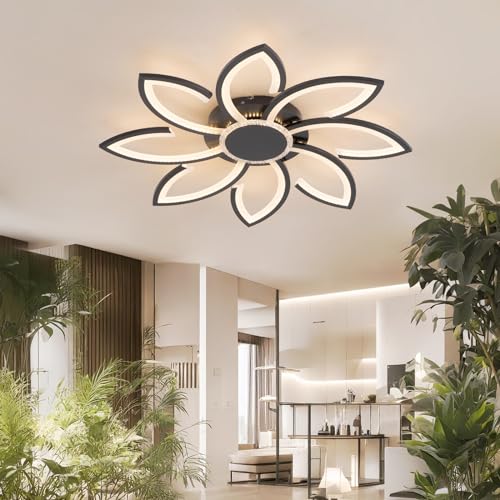 Lanmorn Deckenleuchte Wohnzimmer Dimmbar, 80cm Blume Deckenlampe Led Dimmbar mit Fernbedienung, Schlafzimmerlampe Led Wohnzimmerlampe Decke Modern Deckenbeleuchtung, Schwarz von Lanmorn