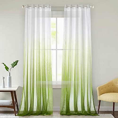 Lanqinglv Gardinen Vorhänge Transparent Farbverlauf Voile Sheer 2er Set Weiß Grün Vorhang mit Ösen Ösenschals Dekoschal Fensterschal für Schlafzimmer Wohnzimmer 132x160cm (B x H) von Lanqinglv