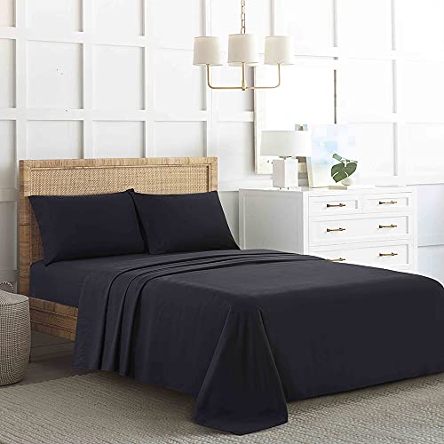 Lanqinglv Jersey Boxspringbett Spannbettlaken 180 x 200 cm bis 200 x 200 cm - Atmungsaktiv 120g/m² Mikrofaser Spannbetttuch Bettlaken,bis 25-30 cm Matratzenhöhe,Schwarz von Lanqinglv