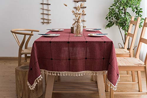 Lanqinglv Quaste Tischdecke 100x160 Rot Kariert Baumwolle und Leinen Tischtuch Rechteck Couchtisch Tischdecke Gartentischdecke Abwaschbar Küchentischabdeckung für Speisetisch (100x160,Rot) von Lanqinglv