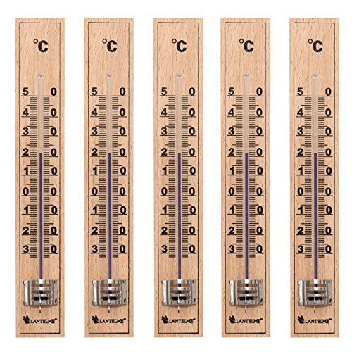 Lantelme® 5 Stück Holz Zimmerthermometer Set 17cm Analog Thermometer aus deutscher Herstellung Buchenholz auch für Garten Außen und Innen (5) von Lantelme