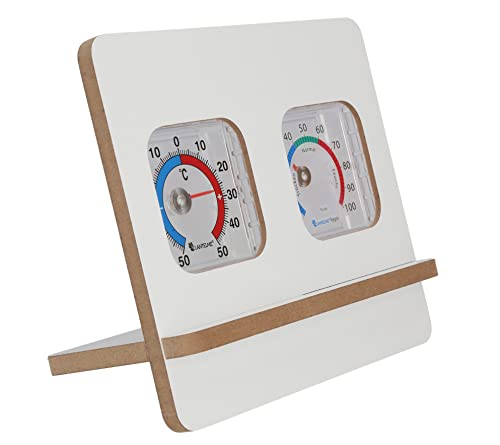 Zimmerthermometer Zimmerhygrometer Set weiss Holz Thermometer Hygrometer analog Bimetall Ständer innen Wintergarten von Lantelme
