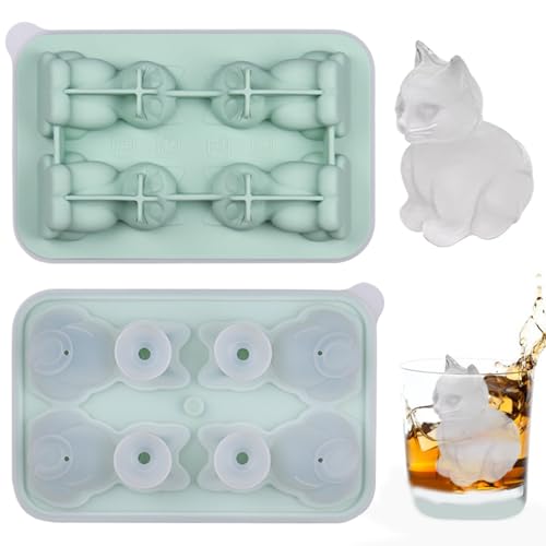 Eiswürfelformen Tabletts Silikon Eiswürfel Formen Katze Formen Whisky -Eiswürfel Formen hitzebeständige kleine Eiswürfelschalen wiederverwendbare Eiswürfelschale mit Deckel 4 Löcher Eisformen von Laqerjc