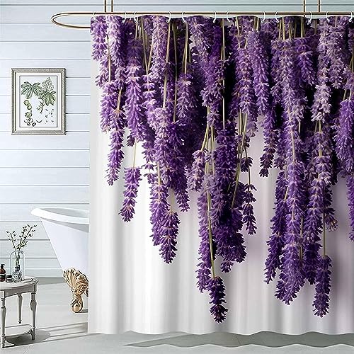 3D Duschvorhang 200x200 Lavendel Duschvorhänge Antischimmel Wasserdicht Badevorhang Lavendel Duschrollo für Badewanne Dusche Shower Curtains, 12 Duschvorhang Ringe von Latwerio