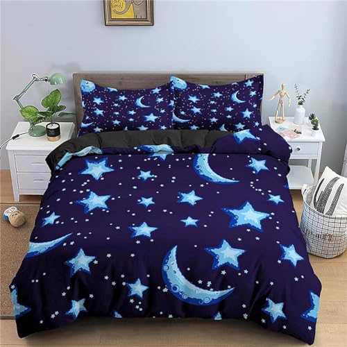 Bettwäsche 140x200 Sterne Mond, Winter Weiche Mikrofaser Bettwäsche-Set Sterne Mond Bettbezug und 2 Kissenbezug 80x80 cm, 3 teilig Bettwaren 3D Bettbezüge Set ##8241 von Latwerio