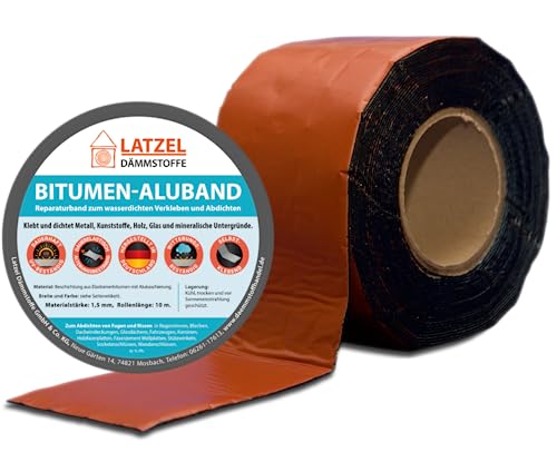 Latzel Dämmstoffe Bitumen - Band, Selbstklebendes Dichtband, Aluminiumband, UV- und Witterungsbeständig. Reparaturband Dicke 1,5 mm Rolle 10 Meter Farbe Terracotta/Ziegelrot (Breite 250 mm) von Latzel Dämmstoffe