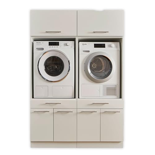 LAUNDREEZY 2x Waschmaschinenschrank mit 2x Schrankaufsatz, Weiß - Waschmaschinen-Überbauschrank TÜV-zertifiziert mit viel Stauraum - 135 x 200 x 67,5 cm (B/H/T) von Laundreezy
