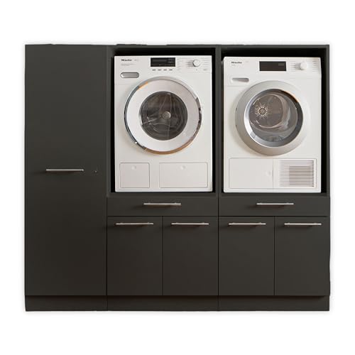 LAUNDREEZY 2x Waschmaschinenschrank und Mehrzweckschrank, Anthrazit - Waschmaschinen-Überbauschrank TÜV-zertifiziert mit viel Stauraum - 185 x 162 x 67,5 cm (B/H/T) von Laundreezy