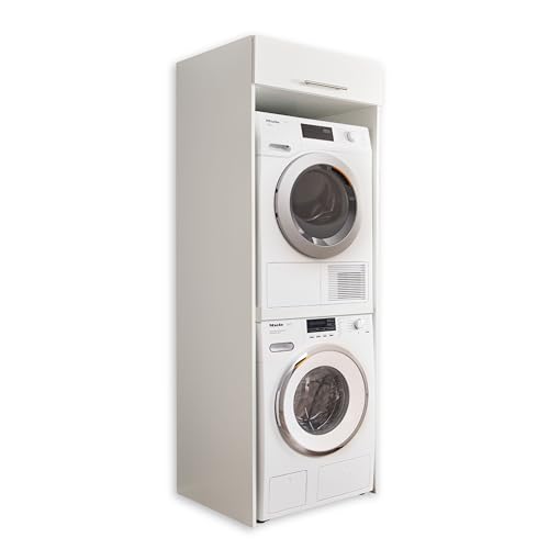LAUNDREEZY Waschmaschinenschrank für Trockner und Waschmaschine, Weiß - Praktischer Waschmaschinen-Überbauschrank - 67,5 x 200 x 67,5 cm (B/H/T) von Laundreezy