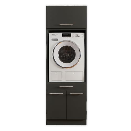 LAUNDREEZY Waschmaschinenschrank mit Schrankaufsatz, Anthrazit - Waschmaschinen-Überbauschrank TÜV-zertifiziert mit viel Stauraum - 67,5 x 200 x 67,5 cm (B/H/T) von Laundreezy