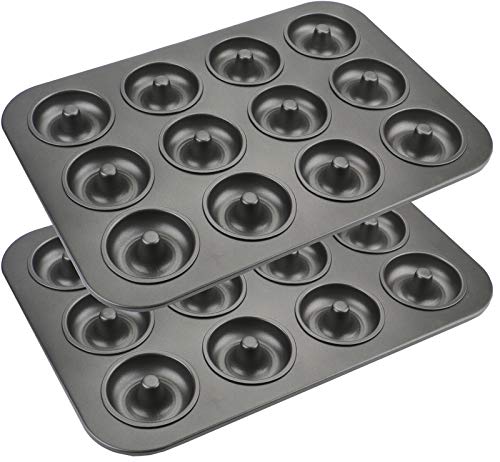 Lawei 2 Stück Donuts Backform mit 24 Mulden Donutform mit Antihaftbeschichtung, Hochwertige Donut Backform für Donut, Kuchen, Dessert, Schwarz von Lawei