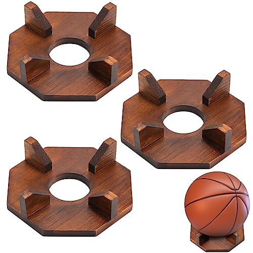 Lawei 3 Stück Holzballständer Halter, kleiner Ballständer für Fußball, Basketball, Fußball, Volleyball, Rugby, Bowling, Sportbälle, Präsentationsständer, Trophäe, Autogramm, Erinnerungsstücke, von Lawei