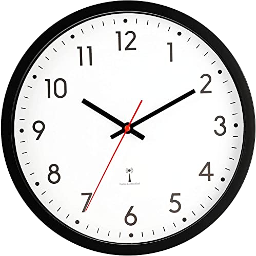 Lawei 30cm Wanduhr Funk Automatische Zeitumstellun Indoor Funkuhr Kunststoff Funkwanduhr Moderne Uhr für Wohnzimmer Zuhause Büro Schule (Schwarz) von Lawei