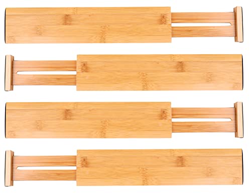 Lawei 4 Stück Bambus Schubladentrenner Verstellbar Schubladenorganizer für Küchenutensilien, Büro, Schrank, Babyschublade(32-42cm) von Lawei