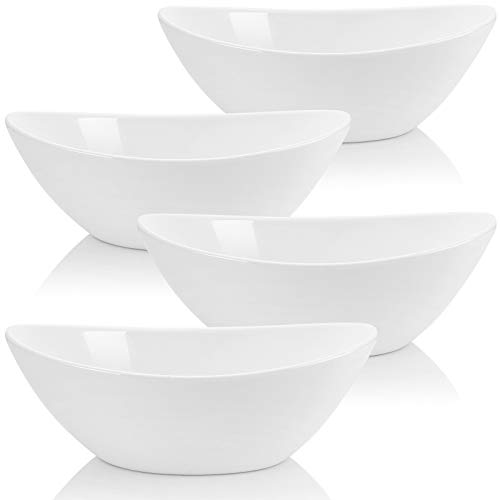 Lawei 4 Stück Porzellan-Servierschüsseln, 1020 ml, ovale Keramik-Rührschüsseln, 22.9 cm große Servierschalen für Salate, Spaghetti, Dessert, Veggie, Beilagen, mikrowellen- und spülmaschinenfest von Lawei