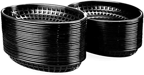 Lawei 50 Stück Servierkörbe Brotkorb Servierkörbchen für Pommes Grillfest Picknicks BBQ Plastikkörbchen - Schwarz, 14 x 22,5 x 3,8 cm von Lawei