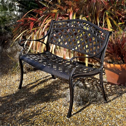 Lazy Susan Rose Gartenbank in Antik Bronze ohne Sitzkissen | Sandguss-Aluminium | Wetterfest | Rostfrei | Wartungsarm | 3 Jahre Garantie von Lazy Susan