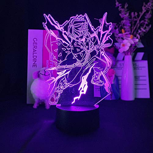 3D Illusion Lampe Anime Agatsuma Zenitsu Demon Slayer USB Acryl Bunte LED Nachtlicht Kid Room Decor Atmosphäre Geburtstagsgeschenk-7 Farbe keine Fernbedienung von Lbvrgg