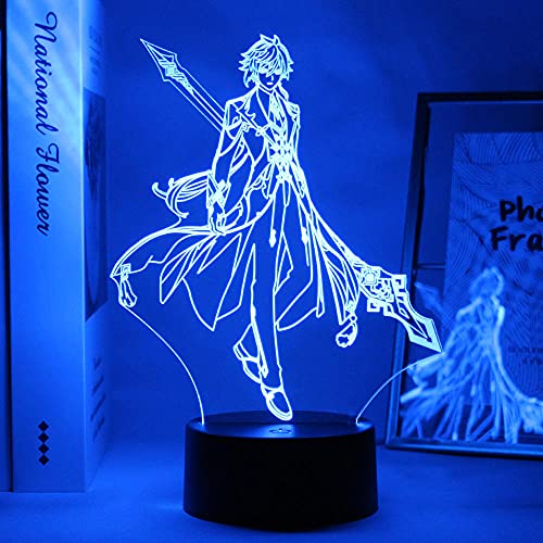 Anime Genshin L Impact 3D Nachtlicht Bunte Acryl LED Illusion Lampe Warme Spiel Schlafzimmer Dekor Atmosphäre Kinder Geburtstagsgeschenk-YS001._16 Farbe mit Fernbedienung von Lbvrgg