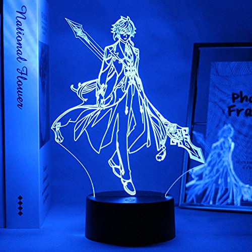Anime Genshin L Impact 3D Nachtlicht Bunte Acryl LED Illusion Lampe Warme Spiel Schlafzimmer Dekor Atmosphäre Kinder Geburtstagsgeschenk-YS001._7 Farben Keine Fernbedienung von Lbvrgg