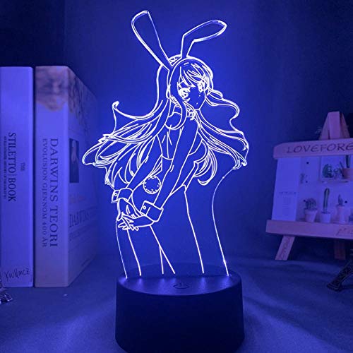 Anime Mai Sakurajima LED 3D Nachtlicht Schlafzimmer Dekor Atmosphäre Mai Licht Geburtstagsgeschenk Sakurajima Bunny Girl Geburtstagsgeschenk-QD2._16 Farbe mit Fernbedienung von Lbvrgg